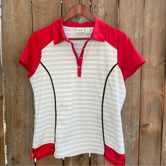ZENERGY GOLF Women’s Red White Striped Polo Shirt Size 1X - Picture 1 of 11
